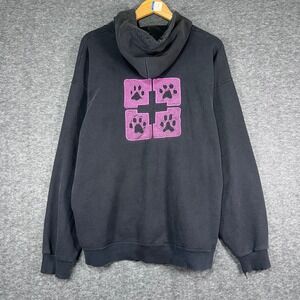 Vintage Hanes Ultimate Cotton Zip Up Hoodie Black Pink Paw Print Vet Large